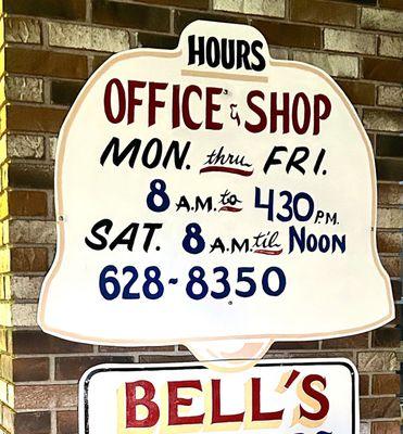 Hours of operation and phone number