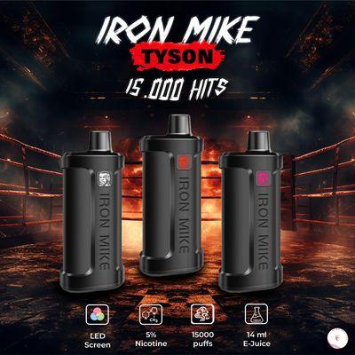 Iron Mike Tyson Disposable Vape - 15,000 puff capacity, 5% nicotine, LED screen, and 16ml e-juice. Available now at American Smoke Zone, Nap