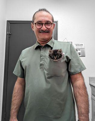 Dr. A & Jonathan Harker 5 weeks old rescue kitten.