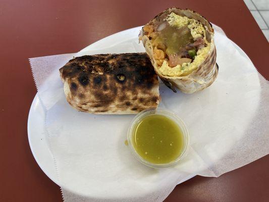Egg, beans, cheese, & veggies burrito (tostado) huevo, frijoles, queso, y verduras burrito (tostado)