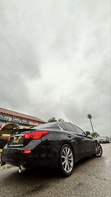 4-wheel alignment on this beautiful Q50 with rare Malbec-Black Color code