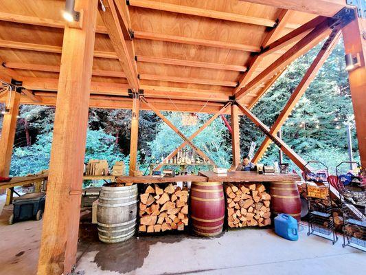 Snack & drink station under the redwoods.