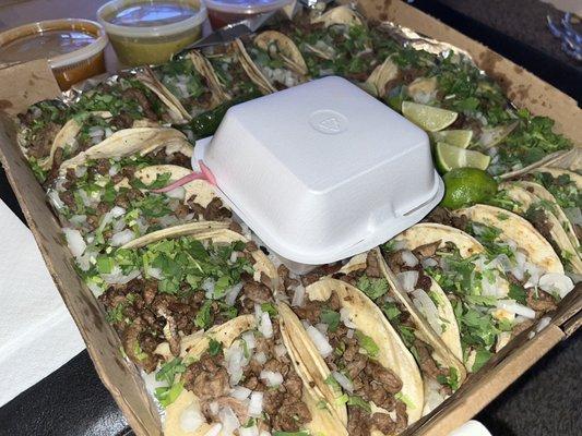 The taco box has like 25 tacos for $40. Totally worth it. It comes with condiments, and tubs of sauces. Great for dinner with the family.