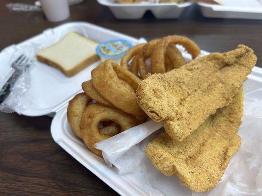 Fried catfish w/onion rings