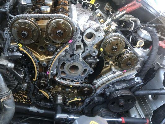 Timing chain, guides and tensioners