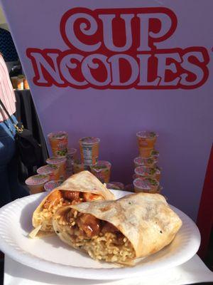 Orange chicken ramen burrito