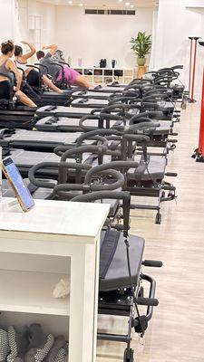 Two rows of machines