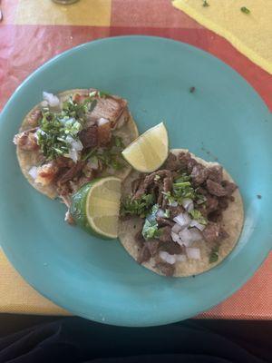 Chicharron and asada taco