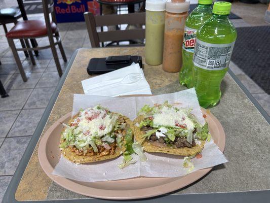 Chicken and steak tostada