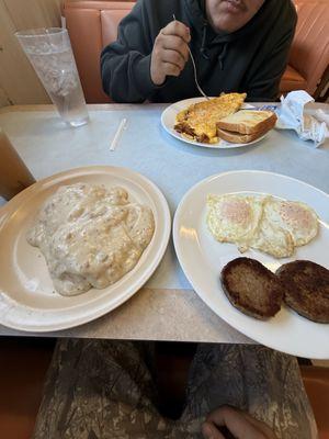 2 Eggs, Choice of Meat, and 1/2 Biscuits and Gravy