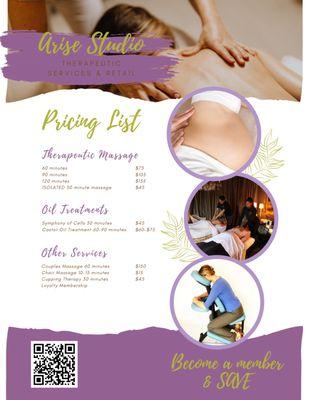 List of our services and pricing