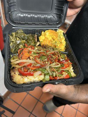 Grilled Catfish, Mac and Collards