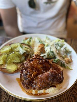 Nashville hot chicken sandwich with Caesar salad side