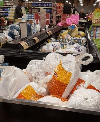 This is my turkey, 24#, and $32. It was very heavy. But I'm serving a crowd, yummy. Not to crowded at 1pm.
