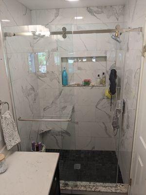Frameless sliding shower door set...
