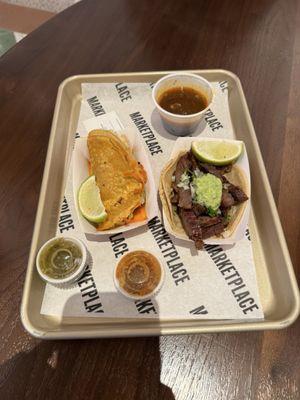 Birria taco (Left) & carne asada taco (Right)