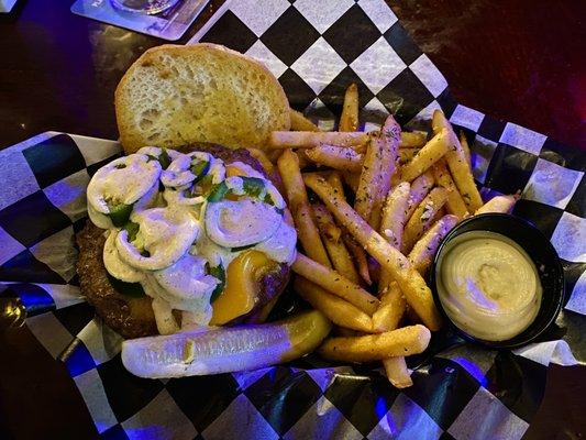 Jalapeno Popper Burger with Truffle Fries