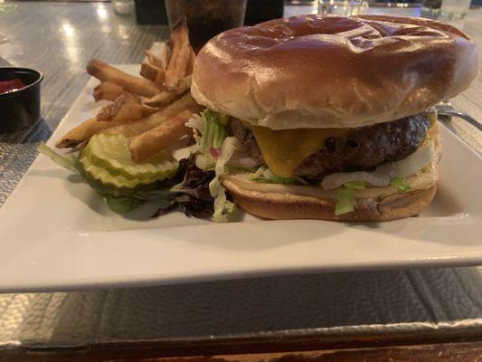 1/2 lb cheeseburger (they did a fantastic rare burger and many places won't!) and house made fries