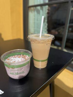 Ube arroz con leche and Honey lavender pistachio coffee