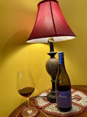 Enjoying a relaxing Pinot Noir in a perfect setting.