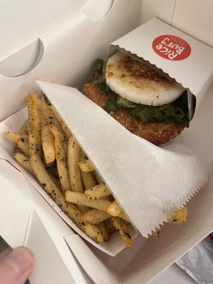 Sweet and Sour Chicken Katsu Riceburger and Small House Fries