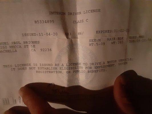 Driver's license from DMV