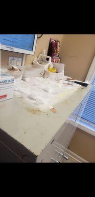 This is a picture I took when they didnt clean the room from a prior patient but put me and my minor son it it anyway.