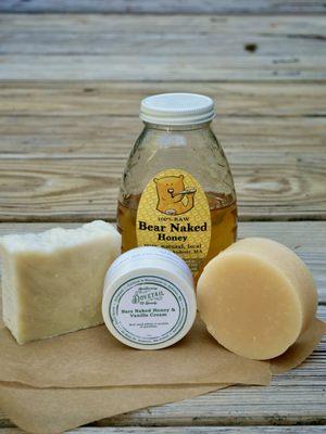 Products containing  Bare Naked Honey. Bastille Soap, Conditioner Bar, Honey and Vanilla Cream.