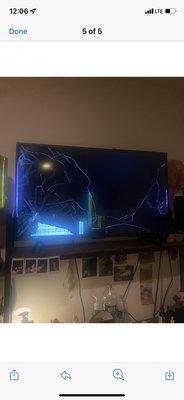 Maintenance broken TV, maintence man in the hallway who broke it. Not his fault. Accidents happen. It's Mirela's for implying I was lying.