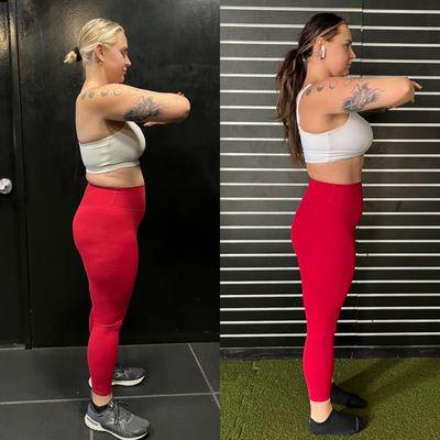 Down 10 lbs of fat and 3 inches around waist. She finally got her first pull up on her own too!