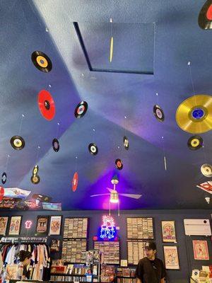 Records hanging from ceiling