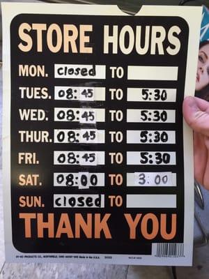 Hours as of December 12, 2015