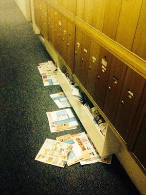 Mail in the hall way after the custodian has "cleaned up"