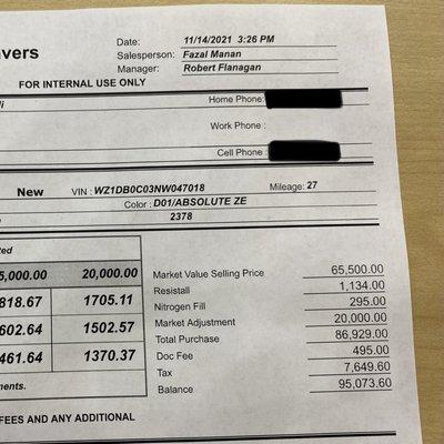 $20,000 market adjustment fee they tried to charge me. I'm definitely taking my business somewhere else!