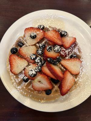Waffle with blueberry and strawberries