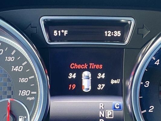 Tire pressure went from 32 to 19, the owner said the machine wasn't his responsibility.