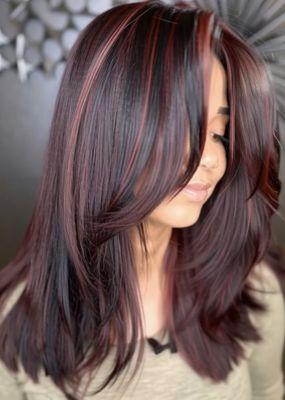 Red Highlights. Fun hair color. Smooth hair. Sacramentos best salon. Color specialists. Haircut specialists.