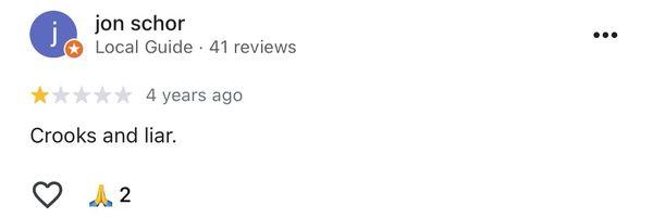 Customer review on google.