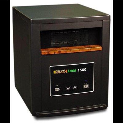 Heat4Less infrared heater. Heats 1,000 sq. ft. It's the best in the industry!! We've been in business 11 yrs.