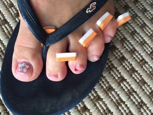 Not really too happy with this. I knew it hurt when she pinched but had no idea I would be coming home with blood on my toe nails.