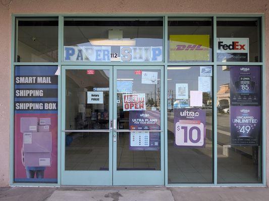 Our storefront! We have Shipping services, Ultra Mobile, and provide Notary Services!