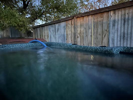 Water level view of the outdoor hot tub.