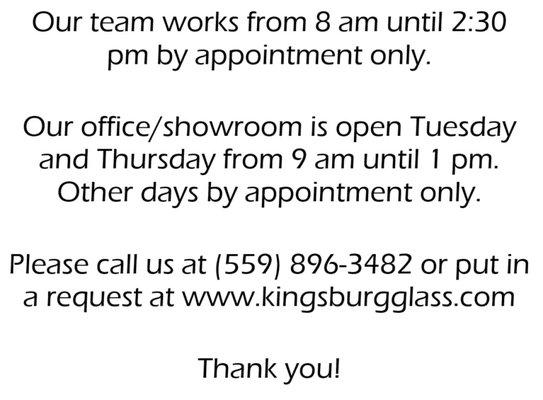 provides information on when our office is open