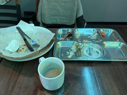 Remnants of the most fabulous lunch: Butter Chicken, Tandoori Chicken, Lamb Curry, Garlic Naan, Chai, Rice Pudding. Absolutely delicious!!!