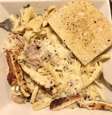 Fettuccini with grilled chicken.