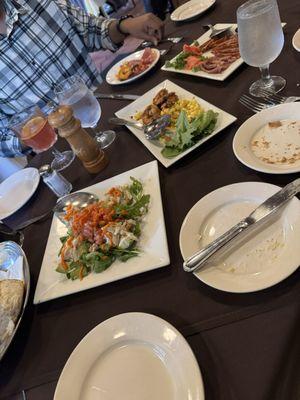 Stuffed avocado appetizer, Jumbo Shrimp Ajillo, Blackened Ahi Tuna