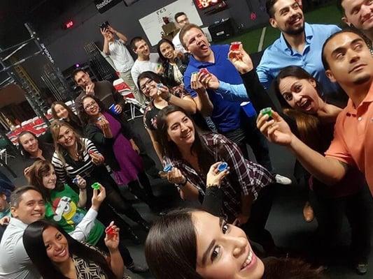 The family at CrossFit Collaboration having some fun during thanks-mas celebration!