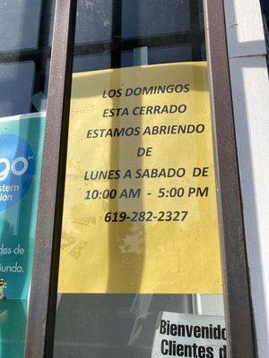 Hours, open Monday through Saturday 10 am - 5 pm