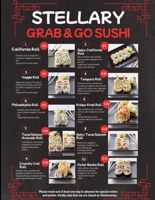 Fresh Sushi made Daily at the Market in the mornings , you can also place order for catering. and poke bowls !!!!