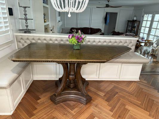 Breakfast Nook diamond tufted and custom table. Stunning!